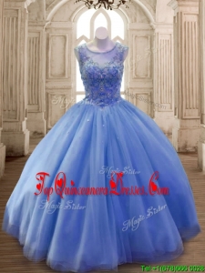 Classical Scoop Beaded Tulle Sweet 16 Dress in Blue