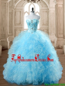 Discount Aqua Blue Quinceanera Dress with Beading and Ruffles