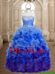 Discount Beaded and Ruffled Organza Sweet 16 Dress in Rainbow