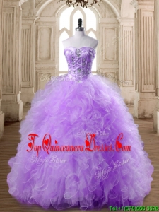 Elegant Beaded and Ruffled Lavender Quinceanera Dress in Tulle