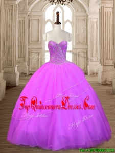 Fashionable Beaded Lilac Big Puffy Quinceanera Dress in Tulle