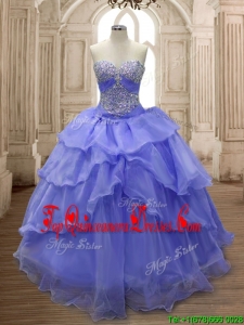 Lovely Lavender Big Puffy Quinceanera Dress with Ruffled Layers and Beading