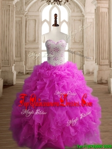 New Arrivals Really Puffy Fuchsia Quinceanera Dress with Beading and Ruffles