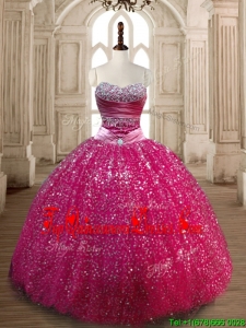 New Style Fuchsia Sweet 16 Dress with Beading and Sequins