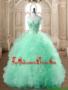 Popular Big Puffy Apple Green Quinceanera Dress with Beading and Ruffles