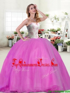 Wonderful Beaded Really Puffy Quinceanera Dress in Hot Pink