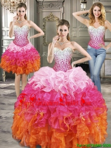 Beautiful Beaded and Ruffled Detachable Quinceanera Dresses in Multi Color