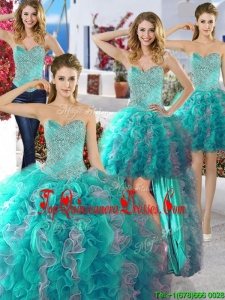 Discount Organza Detachable Quinceanera Dresses with Beading and Ruffles