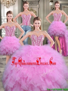 Exquisite Big Puffy Lilac Detachable Quinceanera Dresses with Beading and Ruffles