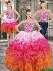 New Arrivals Rainbow Detachable Quinceanera Dresses with Beading and Ruffles