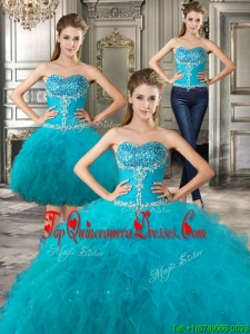 Discount Big Puffy Teal Detachable Quinceanera Dresses with Beading and Ruffles