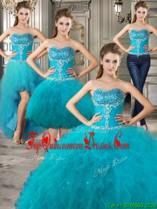 Exclusive Big Puffy Teal Detachable Quinceanera Dresses with Beading and Ruffles