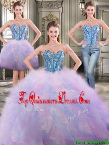 Fashionable Beaded and Ruffled Detachable Quinceanera Dresses in Rainbow