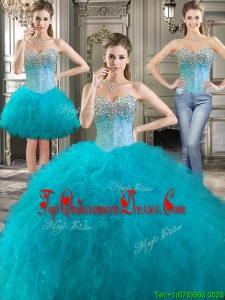 Latest Really Puffy Tulle Detachable Quinceanera Dresses with Beading and Ruffles