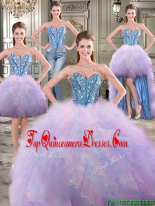 Perfect Big Puffy Rainbow Detachable Quinceanera Dresses with Beading and Ruffles