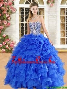 Popular Organza Royal Blue Quinceanera Gown with Beading and Ruffles