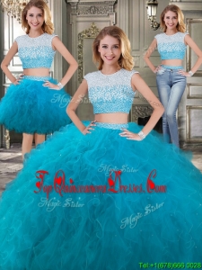 Two Piece Scoop Cap Sleeves Detachable Sweet 16 Dresses with Beading and Ruffles