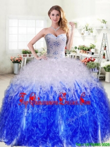 Best Selling Really Puffy Quinceanera Dress in Royal Blue and White