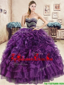 Romantic Beaded and Ruffled Organza Quinceanera Dress in Purple