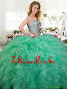 Beautiful Beaded and Ruffled Quinceanera Dress in Green for Spring