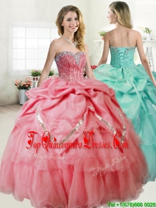 Gorgeous Beaded and Pick Ups Quinceanera Dress in Coral Red