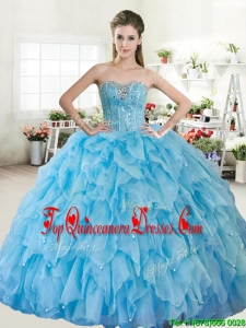 Wonderful Big Puffy Baby Blue Quinceanera Dress with Beading and Ruffles