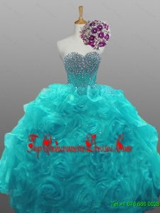 New Arrival 2016 Summer Sweetheart Beaded Quinceanera Dresses with Rolling Flowers