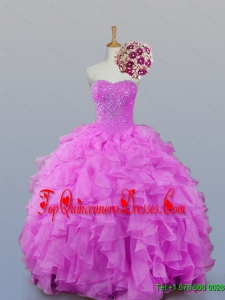 2015 Real Sample Sweetheart Beaded Quinceanera Dresses with Ruffles