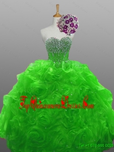 2015 Real Sample Sweetheart Quinceanera Dresses with Beading and Rolling Flowers