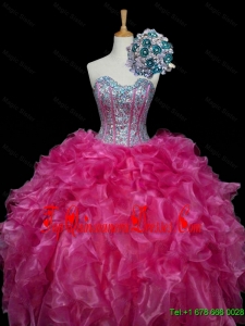 Perfect 2015 Summer Real Sample Sweetheart Hot Pink Quinceanera Dresses with Sequins and Ruffles