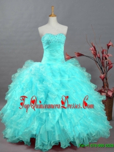 2015 Real Sample Pretty Sweetheart Beaded Quinceanera Dresses in Organza
