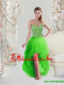 2016 Fashionable High Low Sweetheart Spring Green Damas Dresses with Beading