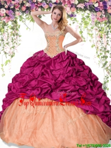 2017 Pretty Beaded and Pick Ups Taffeta Quinceanera Dress with Brush Train