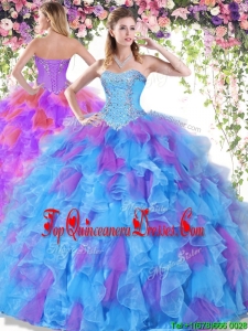 Unique Beaded and Ruffled Big Puffy Quinceanera Dress in Organza