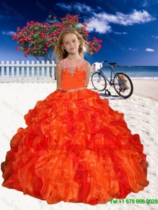 Pretty 2016 Summer Appliques Little Girl Pageant Dress in Orange Red with Beaded Decorate