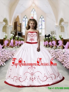 2016 Spring Perfect Embroidery Satin Little Girl Pageant Dress in White