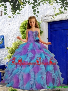 2016 Summer Cheap Beading and Ruffles Purple and Blue Little Girl Pageant Dresses with Hand Made Flower