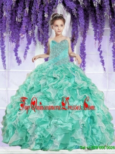 2016 Winter New Style Ruffles and Beaded Decorate Little Girl Pageant Dresses in Apple Green