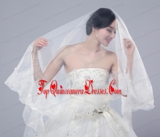 2014 One-Tier Tulle Lace Drop Veil Edge Bridal Veils