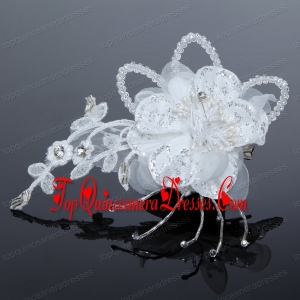 2014 White Pearl Lace and Feather Tulle Fascinators