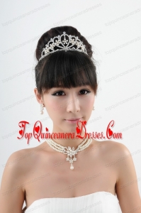 Dignified Crown with Wedding Jewelry Set Including Necklace And Earring