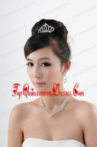 Gorgeous Rhinestone Wedding Tiara Jewelry Set With Necklace and Earrings