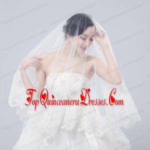 One-Tier Drop Veil Bridal Veils with Lace Appliques Edge