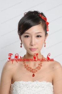 Red Alloy and Imitation Jewelry Set Including Necklace And Earrings