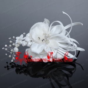 2014 Fashionable Tulle White Imitation Pearls Fascinators