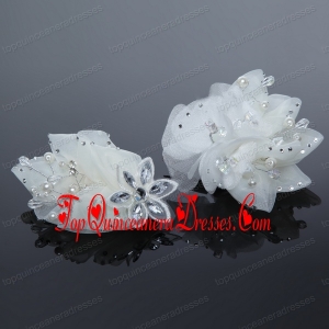 2014 White Rhinestone and Pearl Wedding Hair Flowers