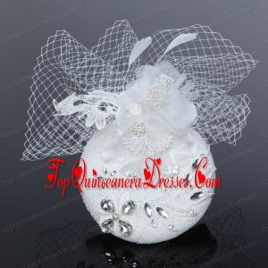 Cute White Tulle and Lace Rhinestone 2014 Hat Hair Ornament