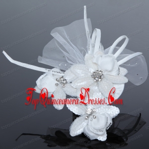 Tulle White Hair Flower with Rhinestone for Wedding