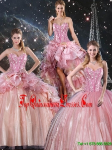2016 Winter Beautiful Ball Gown Beaded Tulle Detachable Sweet 16 Dresses with Belt