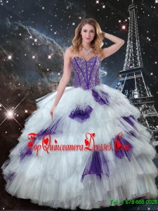 2016 Winter Perfect Sweetheart Beaded Quinceanera Dresses in White and Purple
